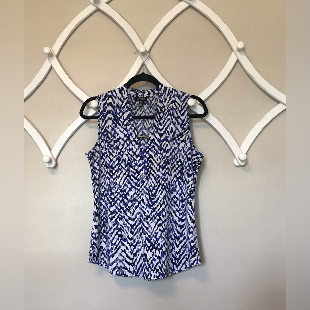 Jones New York Navy & White Sleeveless Top